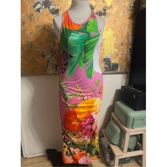 NWT Dressed in Joy Bright Print Bamboo Blend SUPER soft Flattering Ruched Side T - Picture 3 of 11